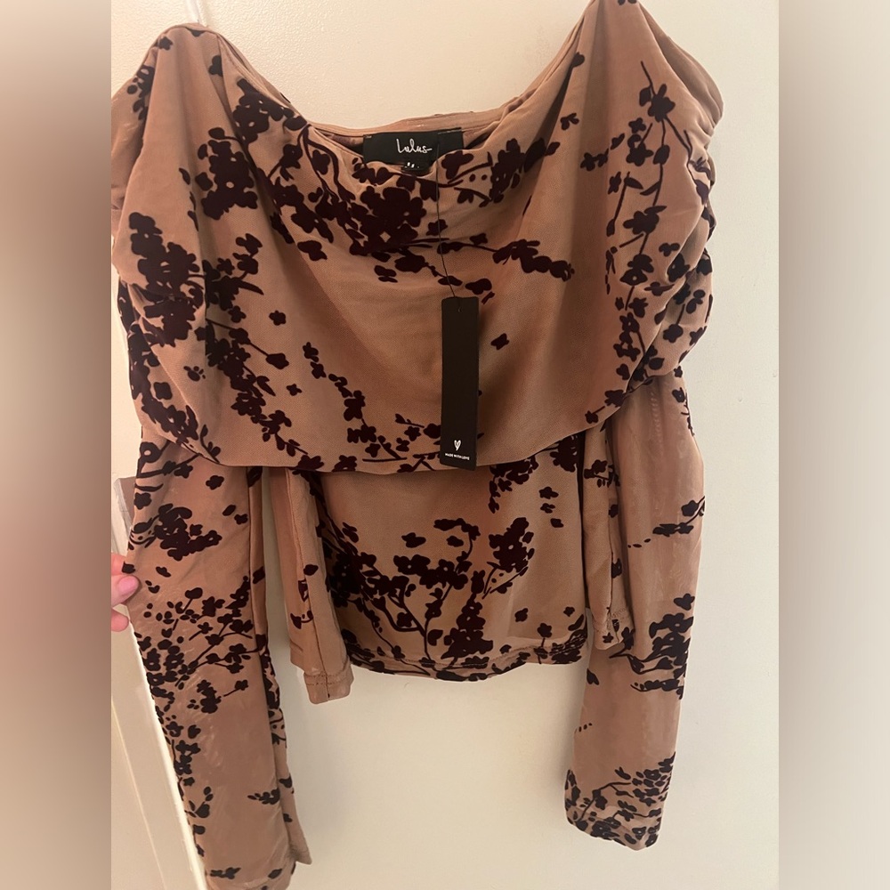 Tan/ brown floral off shoulder top